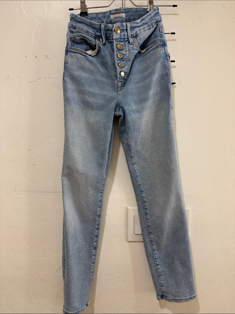 Good American Light Blue High-Rise Button-Fly Jeans